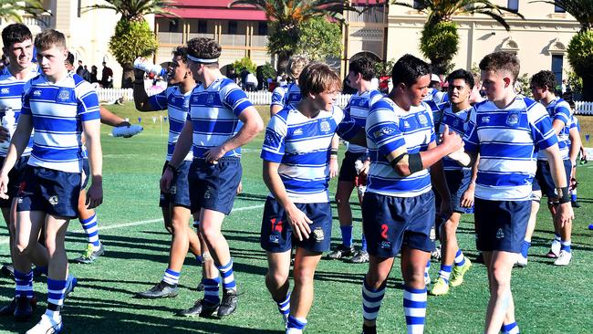 Nudgee players celebrate the win. Picture, John Gass