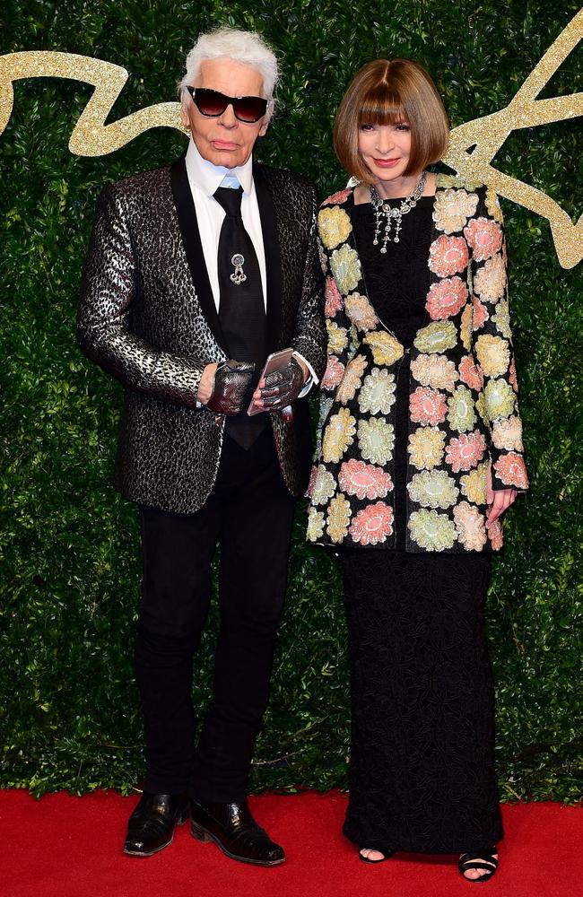 Karl Lagerfeld and Anna Wintour attend the British Fashion Awards 2015 at London Coliseum on November 23, 2015 in London, England. Picture: AP