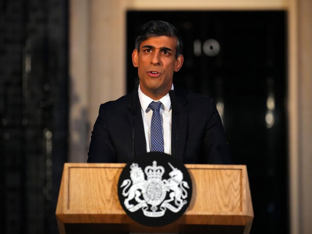 Britain’s Prime Minister Rishi Sunak gives a speech at Downing Street about an increase in criminality related to extremism. Picture: Getty Images