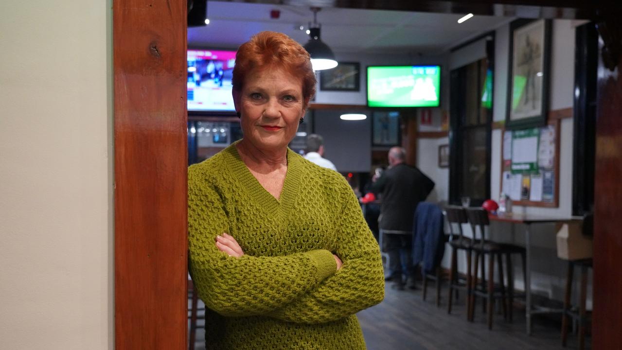 Pauline Hanson at the Horse &amp; Jockey in Singleton. Picture: Sean Bell