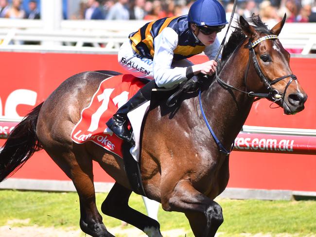 Lord Fandango gallops his way into the Caulfield Cup with victory in the Herbert Power Stakes. Picture: Getty Images