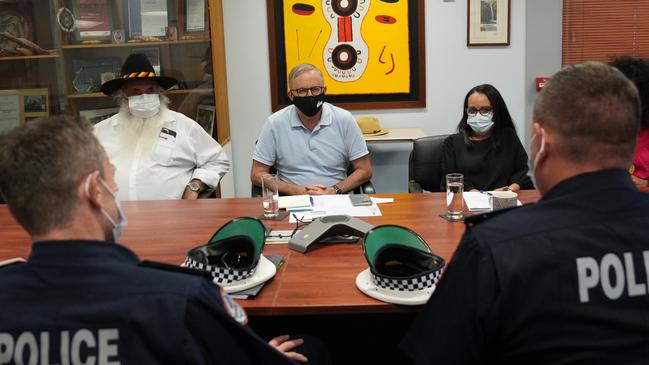 Prime Minister Anthony Albanese in Alice Springs to meet with community groups, council, the NT Government and frontline services, hearing about the urgent challenges they're facing. Picture: Twitter