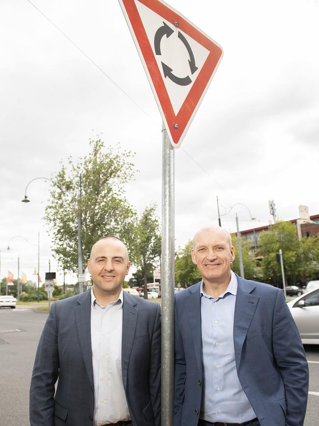 Mark Errichiello and Paul Harrison from the Essendon Traders Association say change is needed before more people get hurt. Picture: Ellen Smith