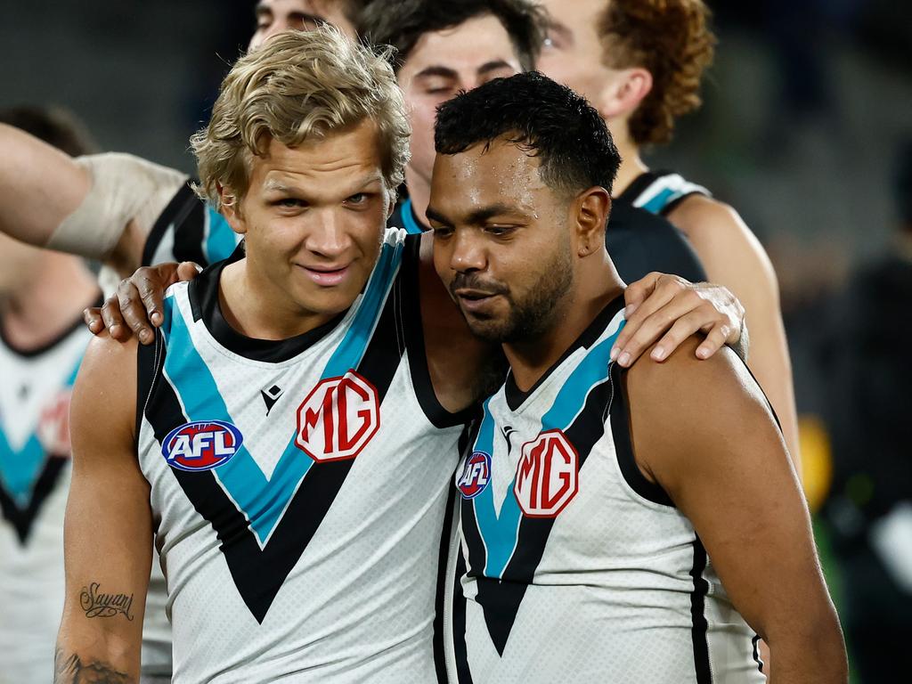 Quinton Narkle (left) and Willie Rioli of the Power. Picture: Getty Images