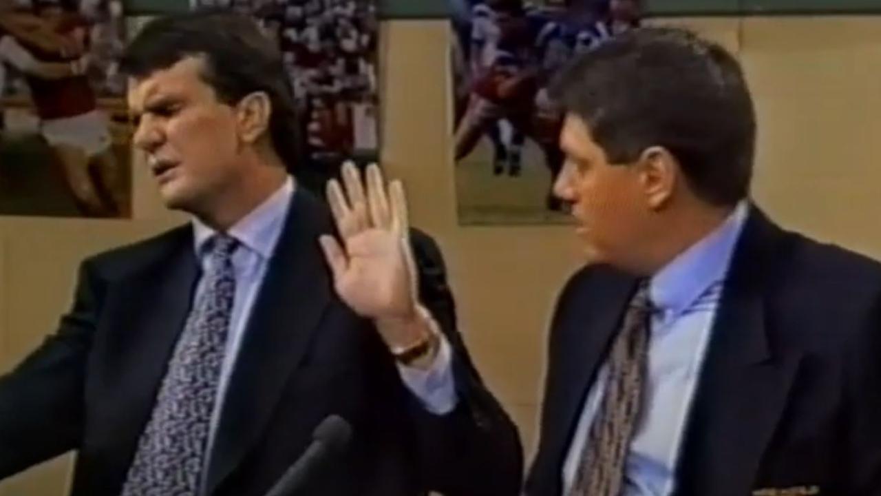 John Ribot and Ray Hadley on the panel of The Footy Show in 1995.