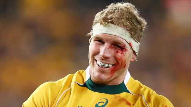 SYDNEY, AUSTRALIA — AUGUST 08: David Pocock of the Wallabies looks on with a cut left eye during The Rugby Championship match between the Australia Wallabies and the New Zealand All Blacks at ANZ Stadium on August 8, 2015 in Sydney, Australia. (Photo by Matt King/Getty Images)