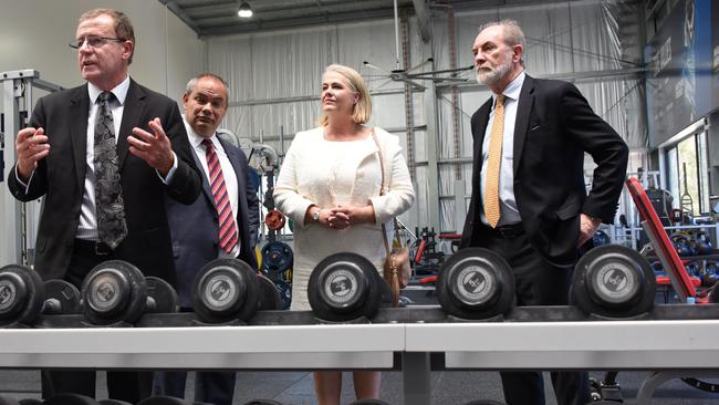 Official opening of Aquis Gold Coast Titans High Performance Facility at Parkwood International. Pictured are Titans Ceo Graham Annesley and ARL Commission chairman John Grant and Titans Chairman Rebecca Frizelle and Mayor Tom Tate. Photo: Steve Holland