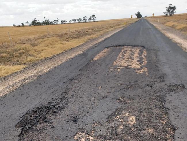 Damage on Birchip-Rainbow Road, between Rainbow and Beulah in western Victoria.