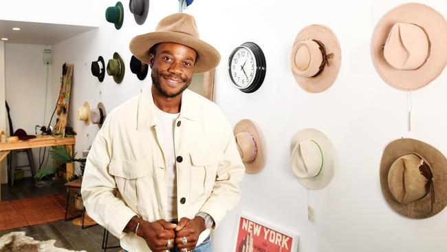 Modern Milliner Hat Maker Ugo Kennedy pictured in his Flinders Street studio. Picture: Shae Beplate.