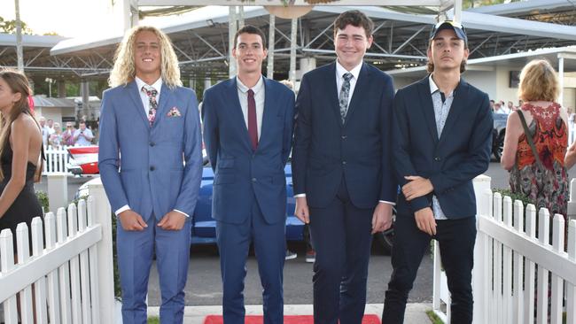 Baylin Neil, Bodhi Thompson, Thomas Scard and Kaleb Gillett at the Caloundra State High School formal 2024.