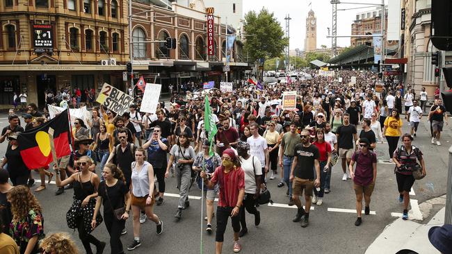 Protesters during the Invasion Day Rally in Sydney in 2017. Picture: Justin Lloyd