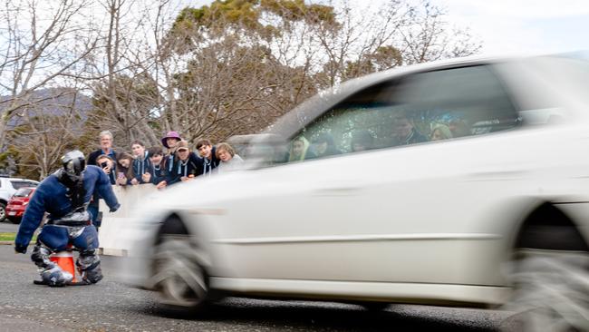 Youngsters from Tasman High School watching the road safety demonstration.Picture: Linda Higginson