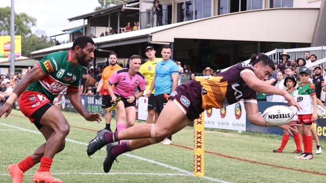 Action from the Broncos’ trial match. Picture: Jim O'Reilly