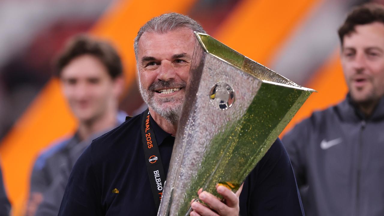 Ange Postecoglou’s Tottenham won the Europa League on Wednesday. (Photo by Catherine Ivill – AMA/Getty Images)