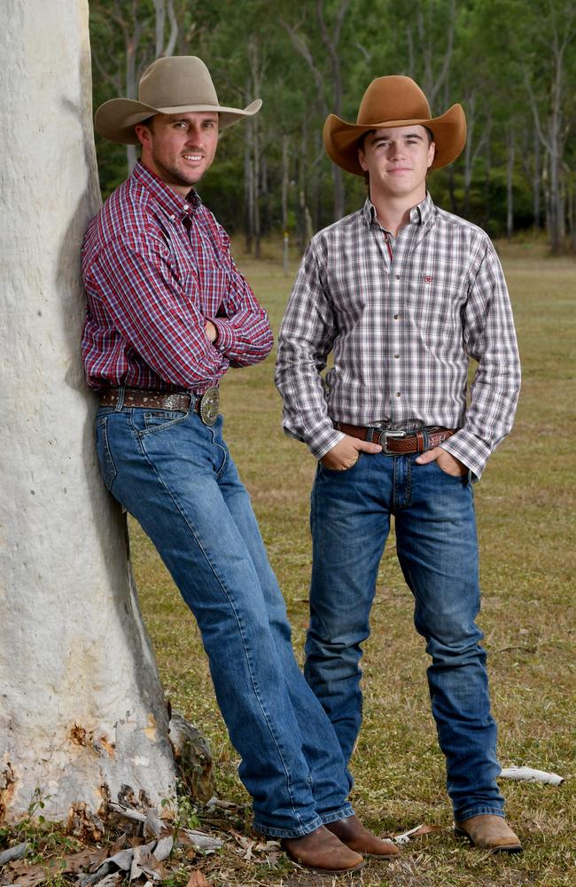 Champion bareback rider Ryan Livingstone with up and coming rider Cody Quilliam can't wait for the action to start at the Bartlett Park Rodeo. Picture: Evan Morgan