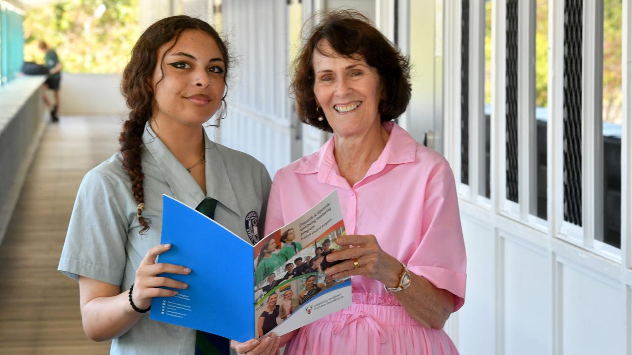 Veteran Townsville educator Meredith Wenta with Townsville High student Safahri-Jade Bitu, 15. Picture: Evan Morgan