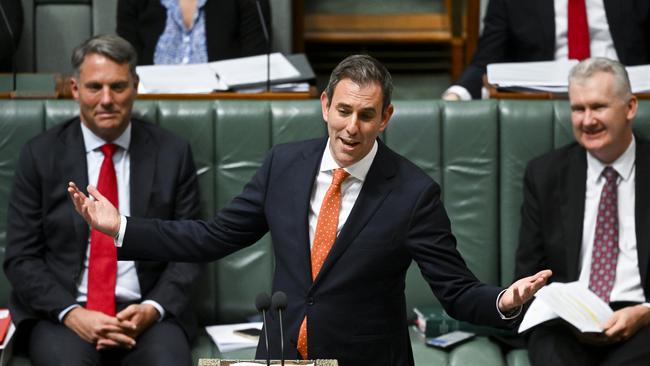 Treasurer Jim Chalmers takes centre stage during question time on Wednesday. Picture: AAP