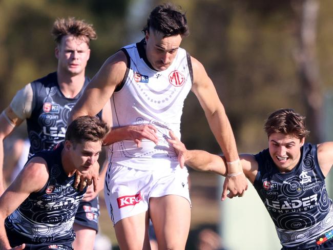 Ivan Soldo wins the centre clearance for Port Adelaide in the SANFL on the weekend. Picture: Cory Sutton