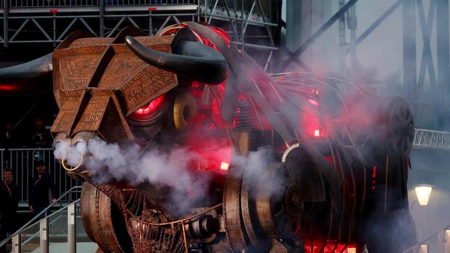 A Raging bull is seen performing during the Opening Ceremony