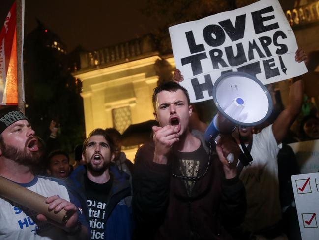 Protestors rally against Donald Trump in Union Square, November 9, 2016 in New York City. Picture: AFP