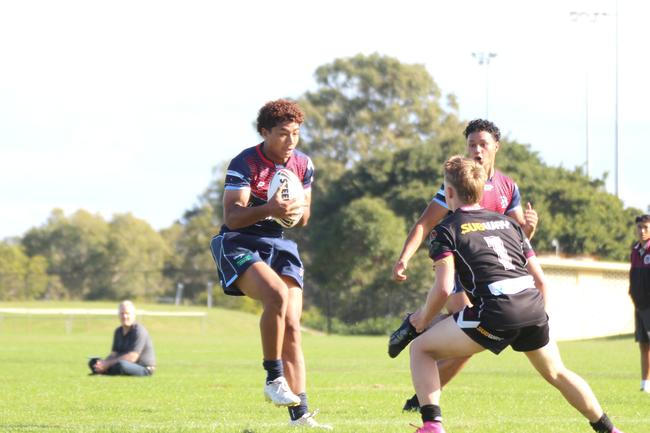 Jordan Seuao. Langer Reserves round one action between Marsden SHS and Redcliffe SHS at Dolphin Oval on Wednesday May, 29, 2024.