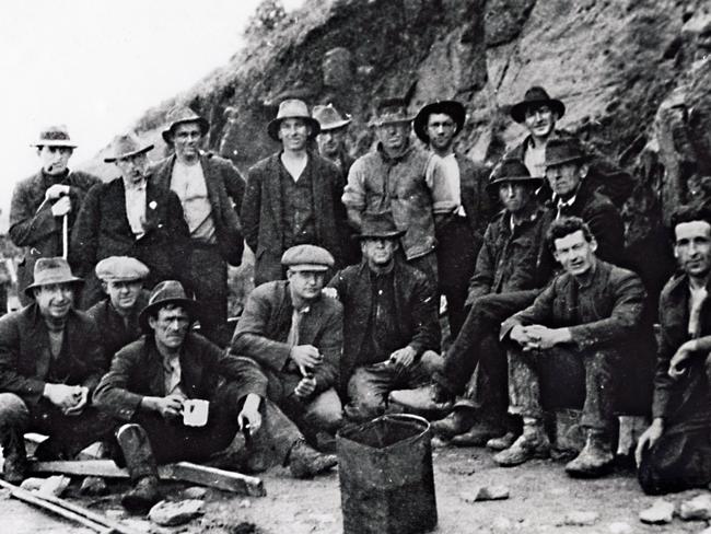 The road builders take a break from chipping away at the cliff faces between Lorne and Aireys Inlet.