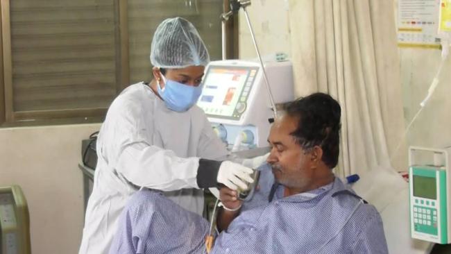 Blacktown intensive care specialist Dr Dhaval Ghelani helped set up a Covid-19 clinic in Dharampur India using telehealth to train the staff. The hospital serves 240 tiny villages around the town. Picture: Supplied