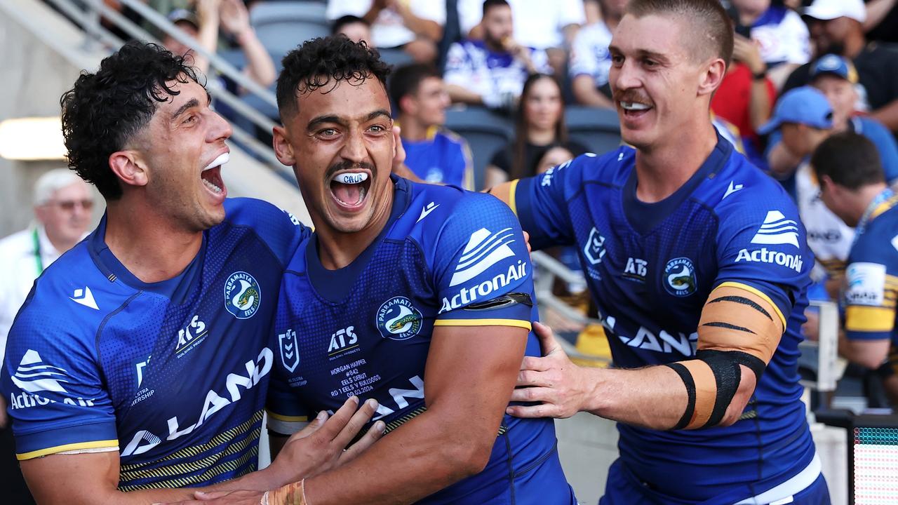 Bailey Simonsson (left) could be squeezed out if Lomax joins the Eels. Picture: Brendon Thorne/Getty Images