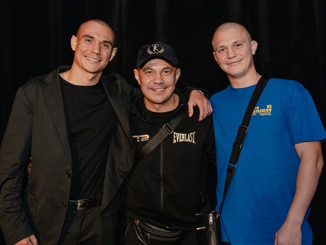 Tim, Kostya and Nikita Tszyu reunited in the United States. Picture: Johnny Garcia