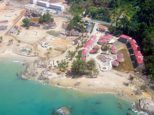 An aerial shot of the tsunami-hit southern Thailand taken by former police forensic detective Peter Baines Picture: Supplied