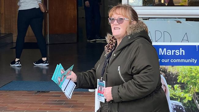 Marianne Saliba at a polling booth during the 2022 Shellharbour Council Ward A by-election. Picture: Dylan Arvela