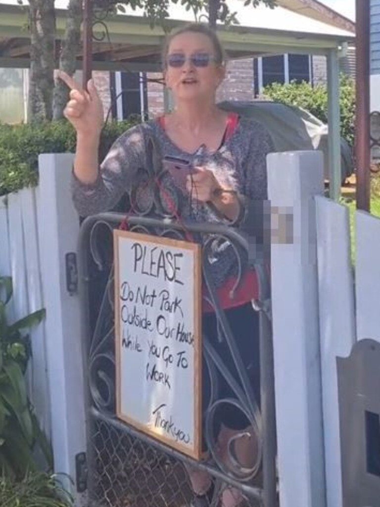 The woman has a sign on her gate asking people not to park there. Picture: Supplied