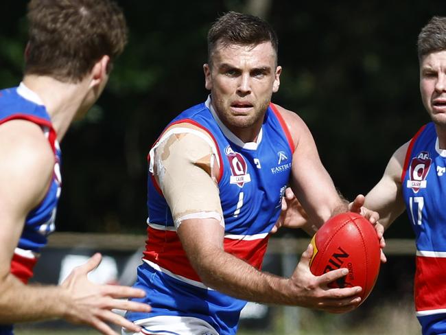 Bulldogs' Mark Horne controls the ball in the AFL Cairns senior men's match between the Cairns City Lions and the Centrals Trinity Beach Bulldogs, held at Holloways Beach sporting complex. Picture: Brendan Radke