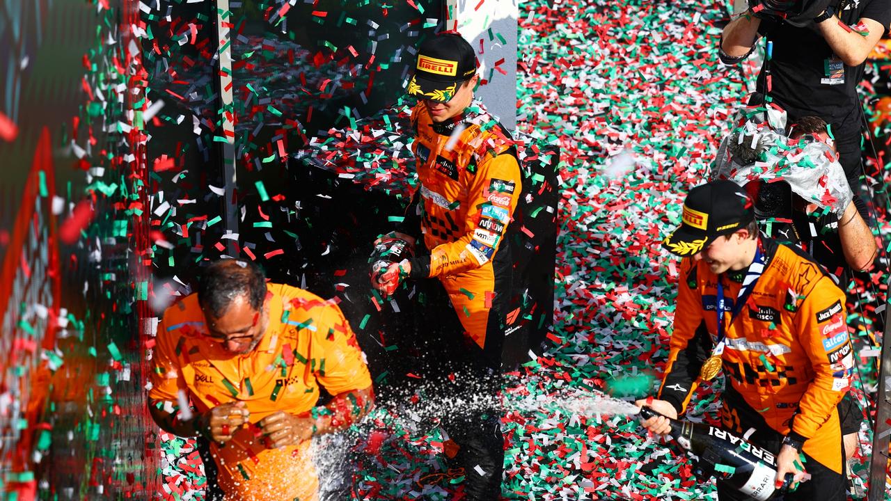 Norris wanted to stay in front to claim the win. (Photo by Mark Thompson/Getty Images)