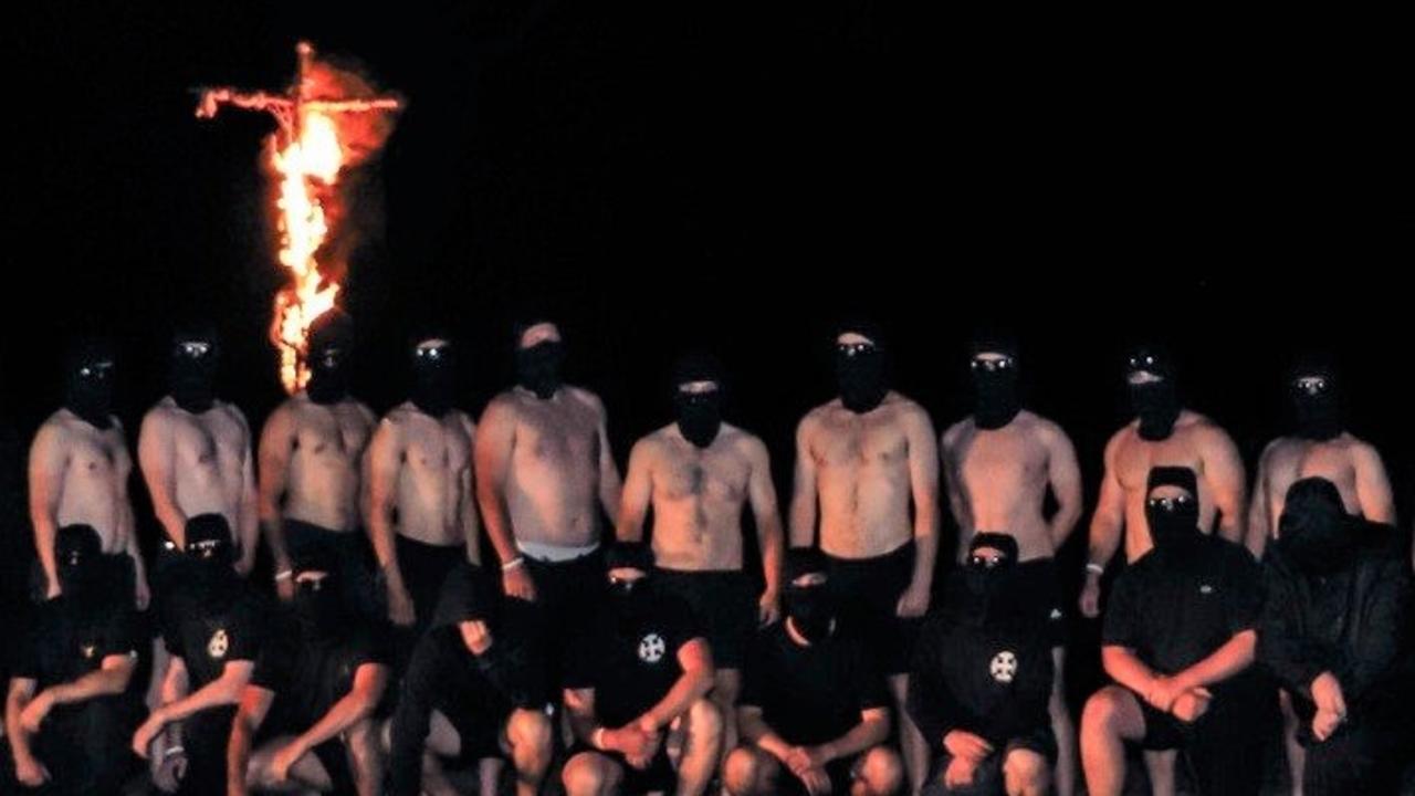 A neo-Nazi group outside the town of Halls Gap on Australia Day weekend 2021.