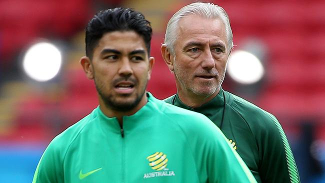 Socceroos have gone to another level under coach Bert van Marwijk, says Danish gaffer Age Hareide. He’s keeping an eye on Massimo Luongo at training. Picture: Toby Zerna