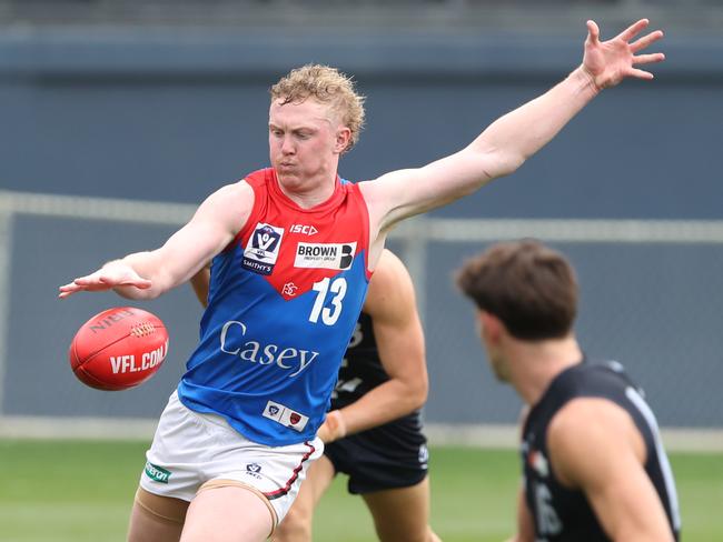 Clayton Oliver playing for Melbourne in the VFL practice match. Picture: David Crosling