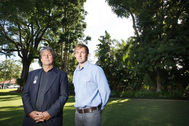 The Royal Humane Society of Australia bravery awards at Government House. Award recipients for work done during 2011 floods in and around Ipswich from left, John McDermott and and son Simon of McDermott Aviation at the Sunshine Coast. Photo: David Nielsen / The Queensland Times. Picture: David Nielsen