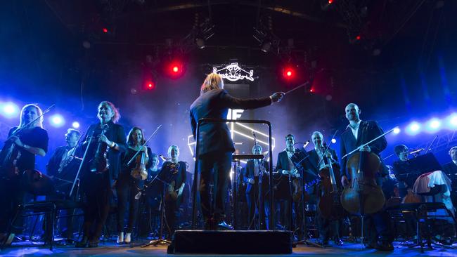 Flight Facilities and the Sydney Symphony Orchestra rock the Domain. Picture: Andy Green