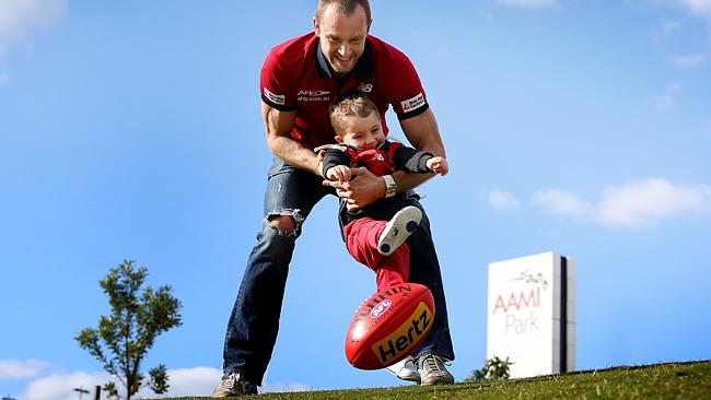 Cross with son Tyler. Picture: Colleen Petch.