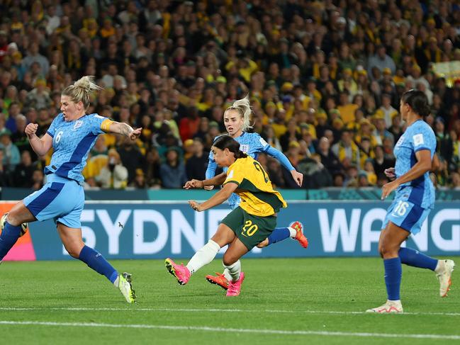 Sam Kerr scores goal of the tournament. Picture: Cameron Spencer/Getty