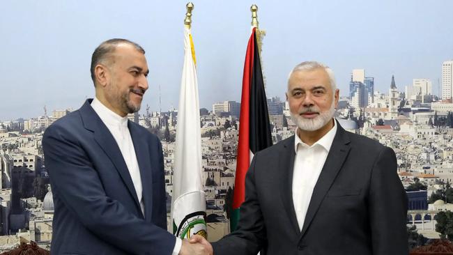 Iranian Foreign Minister Hossein Amir Abdollahian (L) with Hamas' political chief Ismail Haniyeh in Doha. Picture; AFP.