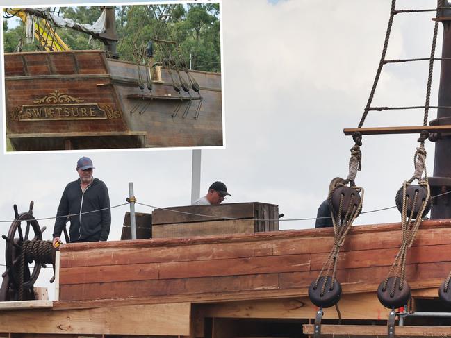 A mysterious ship has appeared at Helensvale for the filming a movie at Helensvale. Reports say the movie is titled "The Bluff". Picture Glenn Hampson