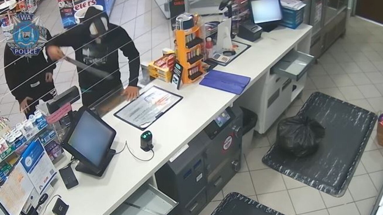 He made his way to the front of the store before sliding across the counter. Picture: WA Police