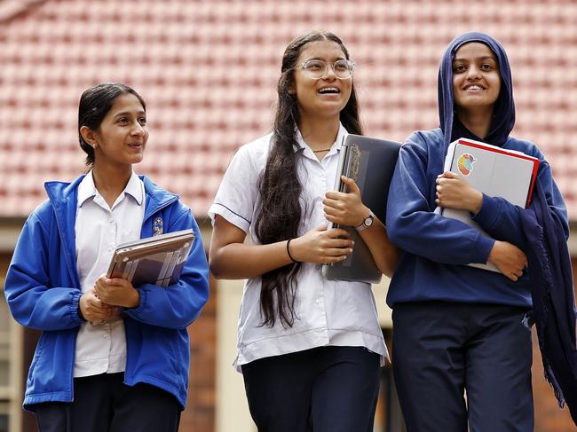 Heli, Janvi and Inara aspire to continue their education at university when they graduate high school. Picture: Sam Ruttyn