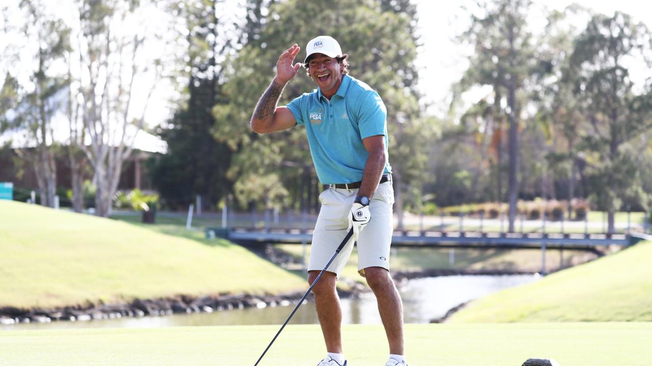 Action from today's Australian PGA Championship Pro-Am at RACV Royal Pines Resort. Picture: Jason O'Brien