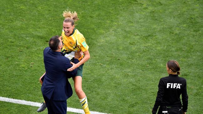 Australia produced a stunning upset of Brazil. Picture: AFP