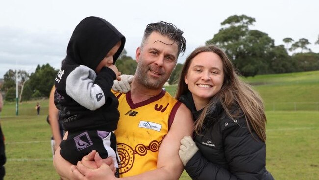 David Velardo with his family after game 350.