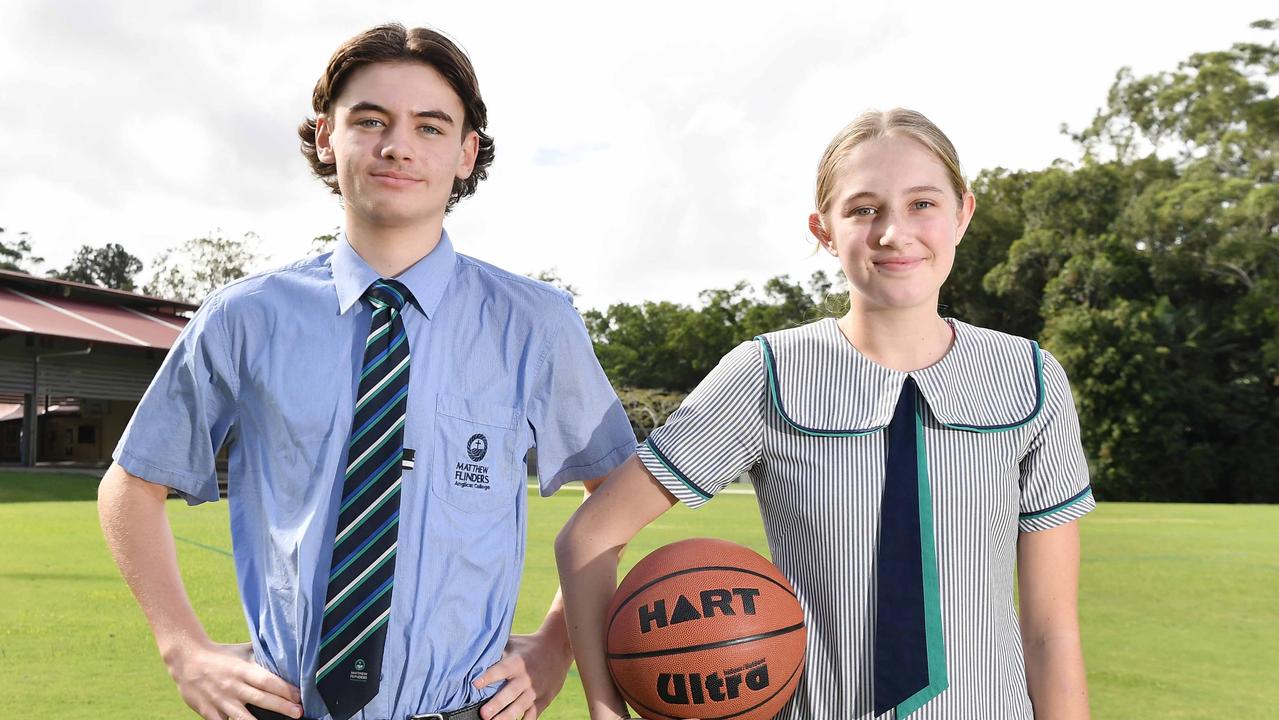 Sport star athletes at Matthew Flinders Anglican College. Basketball: Oscar Nielsen and Claudia Barry. Picture: Patrick Woods.