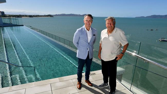 The Ville’s departing CEO Michael Jones and Morris Group founder and Executive Chairman Chris Morris. Picture: Evan Morgan